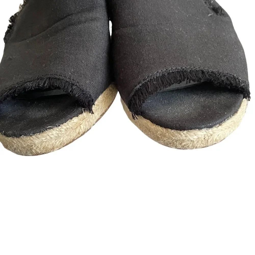 LAUREN RALPH LAUREN Black Linen Carlynda Wedge Espadrilles Sandals 8.5